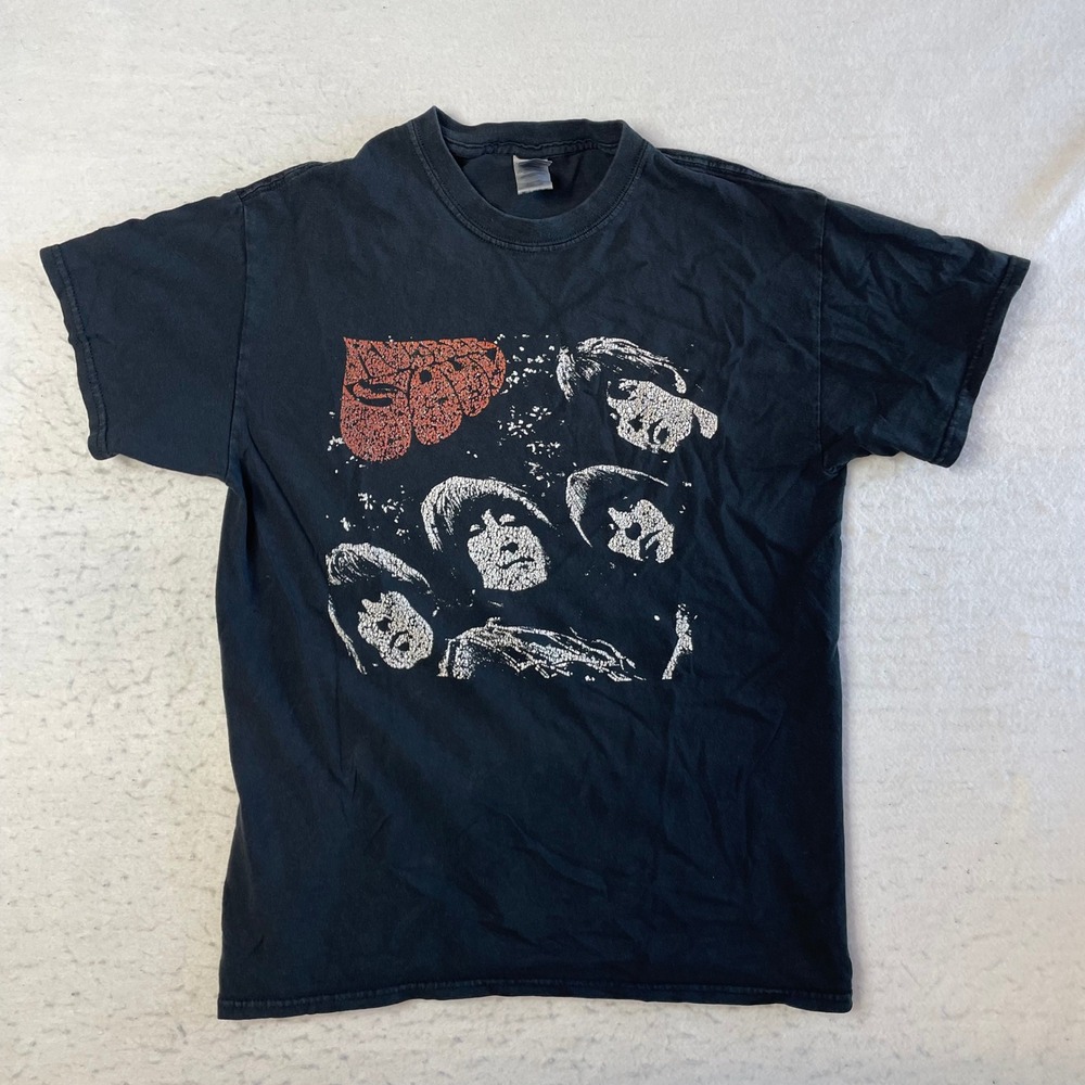 Gildan The Beatles Graphic T-Shirt M Black Rubber Soul Band Tee Short Sleeve